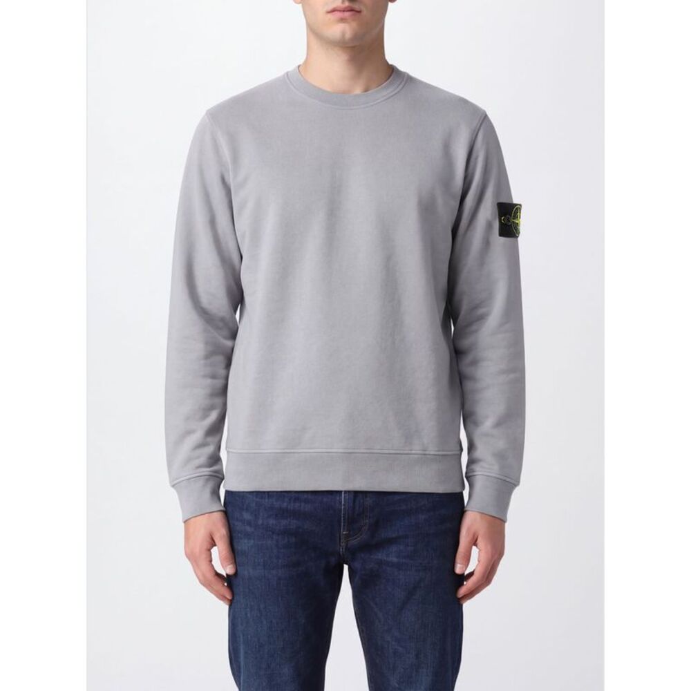 Stone Island Men Crewneck Cotton Sweatshirt Stone Island With Compass Logo Patch